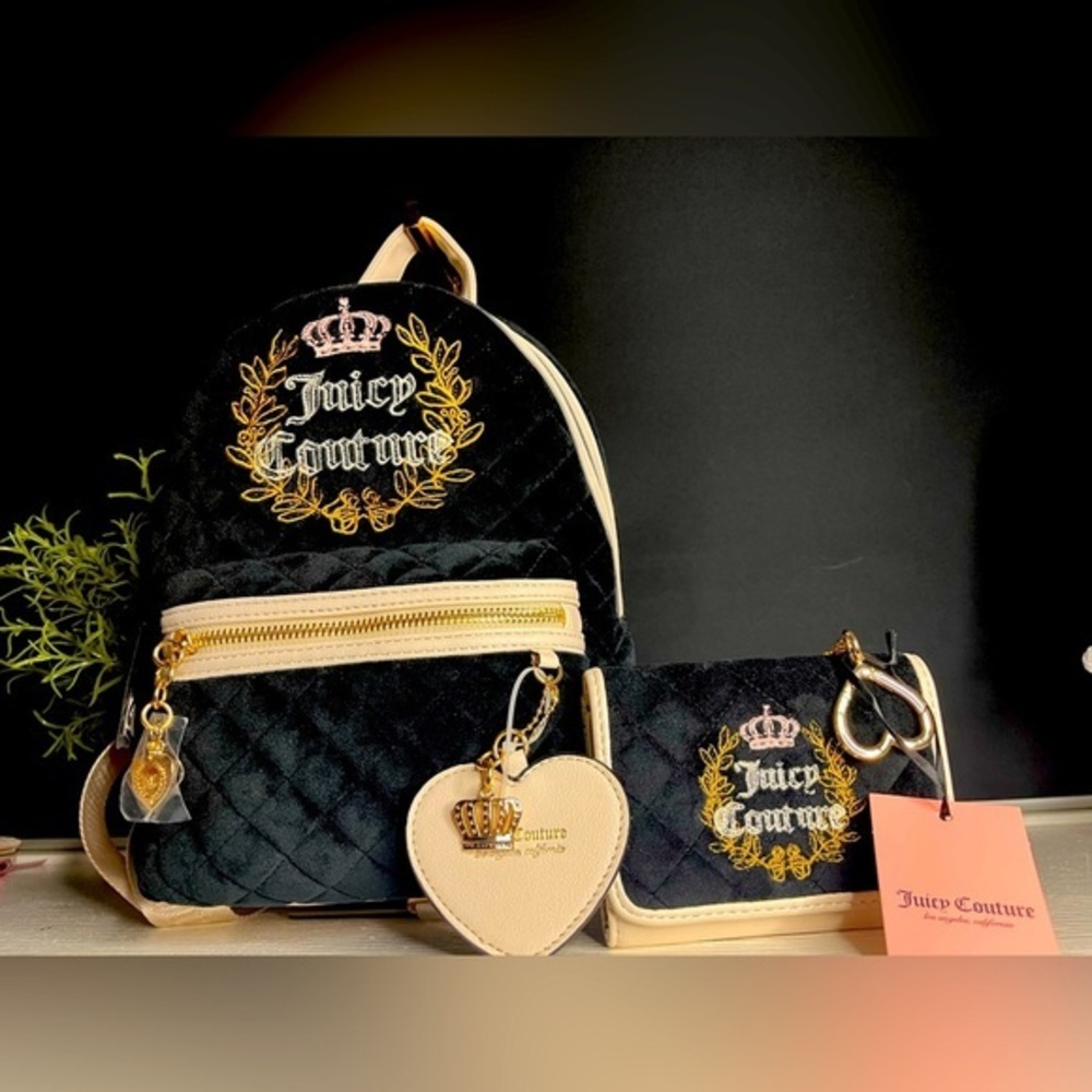 Juicy Couture Velvet Royalty Backpack & Matching Velour Wallet Set NWT